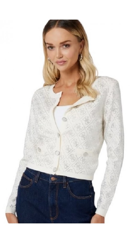 GUESS PAIGE 4G STONES LS CARDI SWTR ΖΑΚΕΤΑ ΓΥΝΑΙΚΕΙΑ WHITE