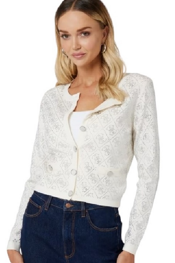 GUESS PAIGE 4G STONES LS CARDI SWTR ΖΑΚΕΤΑ ΓΥΝΑΙΚΕΙΑ WHITE