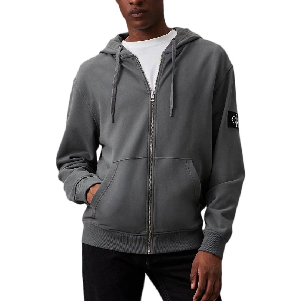 CALVIN KLEIN JEANS BADGE ZIP THROUGH HOODIE ΖΑΚΕΤΑ ΑΝΔΡΙΚΗ ENDLESS GREY