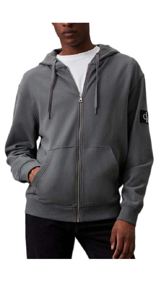 CALVIN KLEIN JEANS BADGE ZIP THROUGH HOODIE ΖΑΚΕΤΑ ΑΝΔΡΙΚΗ ENDLESS GREY