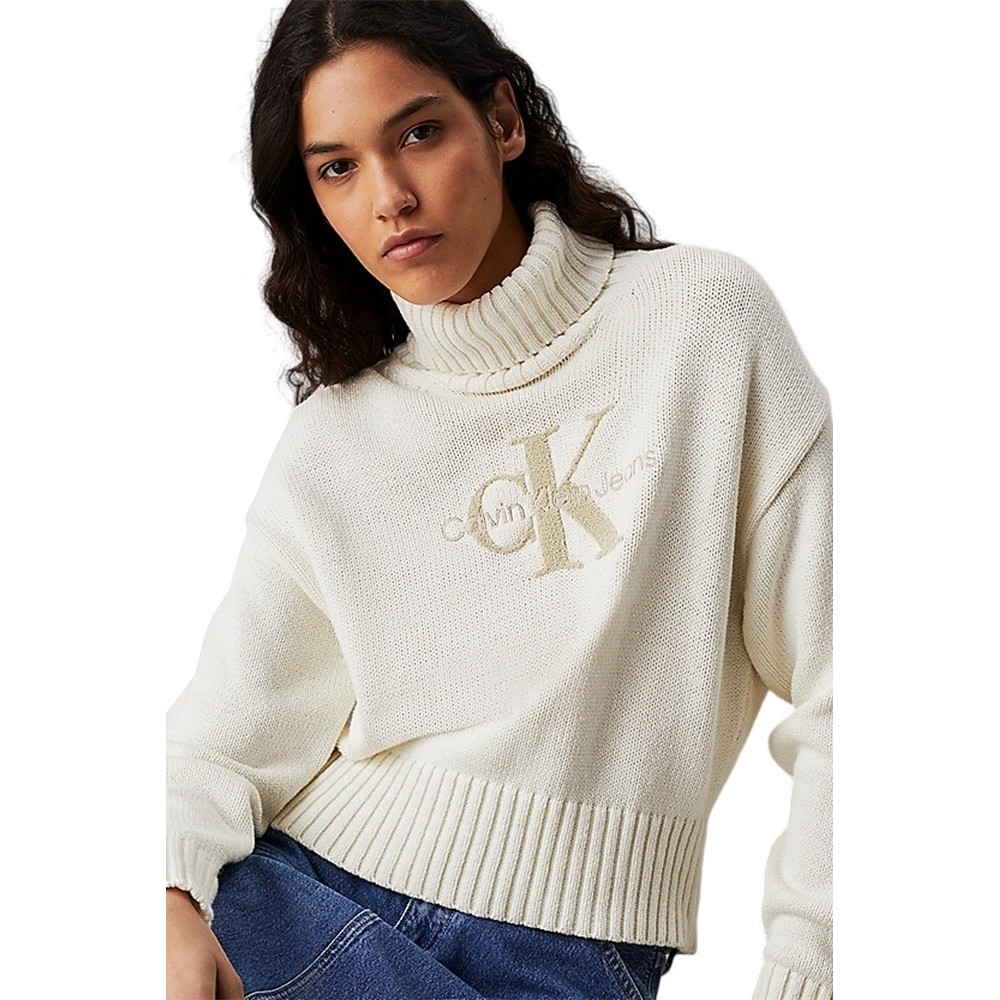 CALVIN KLEIN JEANS CHENILLE MONOLOGO SWEATER ΜΠΛΟΥΖΑ ΓΥΝΑΙΚΕΙΑ IVORY