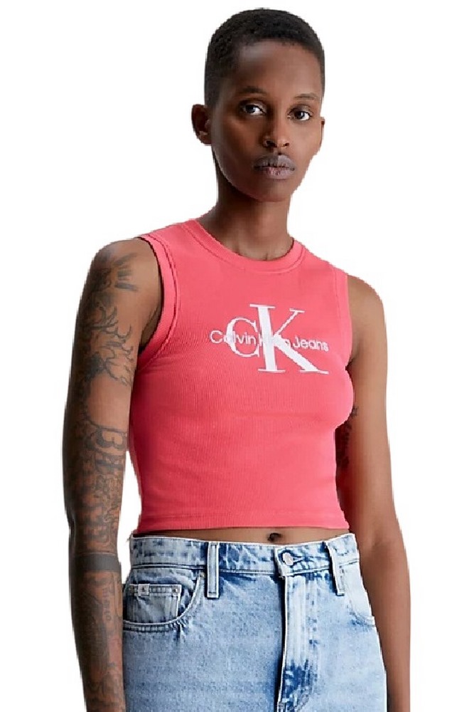 Calvin Klein Jeans Archival Monologo Rib Tank Crop Top