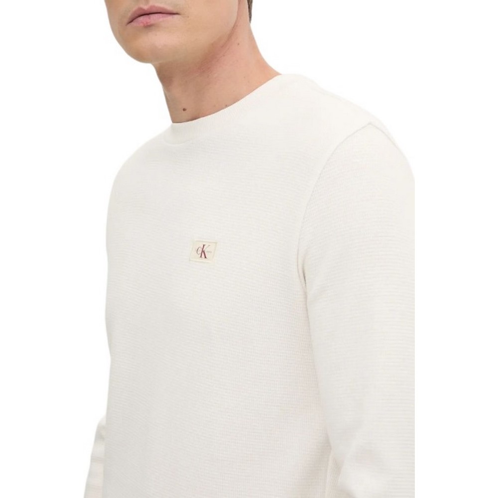 CALVIN KLEIN JEANS WOVEN LABEL WAFFLE LS TEE ΜΠΛΟΥΖΑ ΝΑΔΡΙΚΗ IVORY