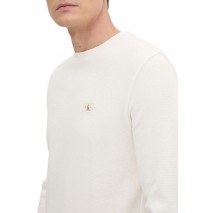 CALVIN KLEIN JEANS WOVEN LABEL WAFFLE LS TEE ΜΠΛΟΥΖΑ ΝΑΔΡΙΚΗ IVORY