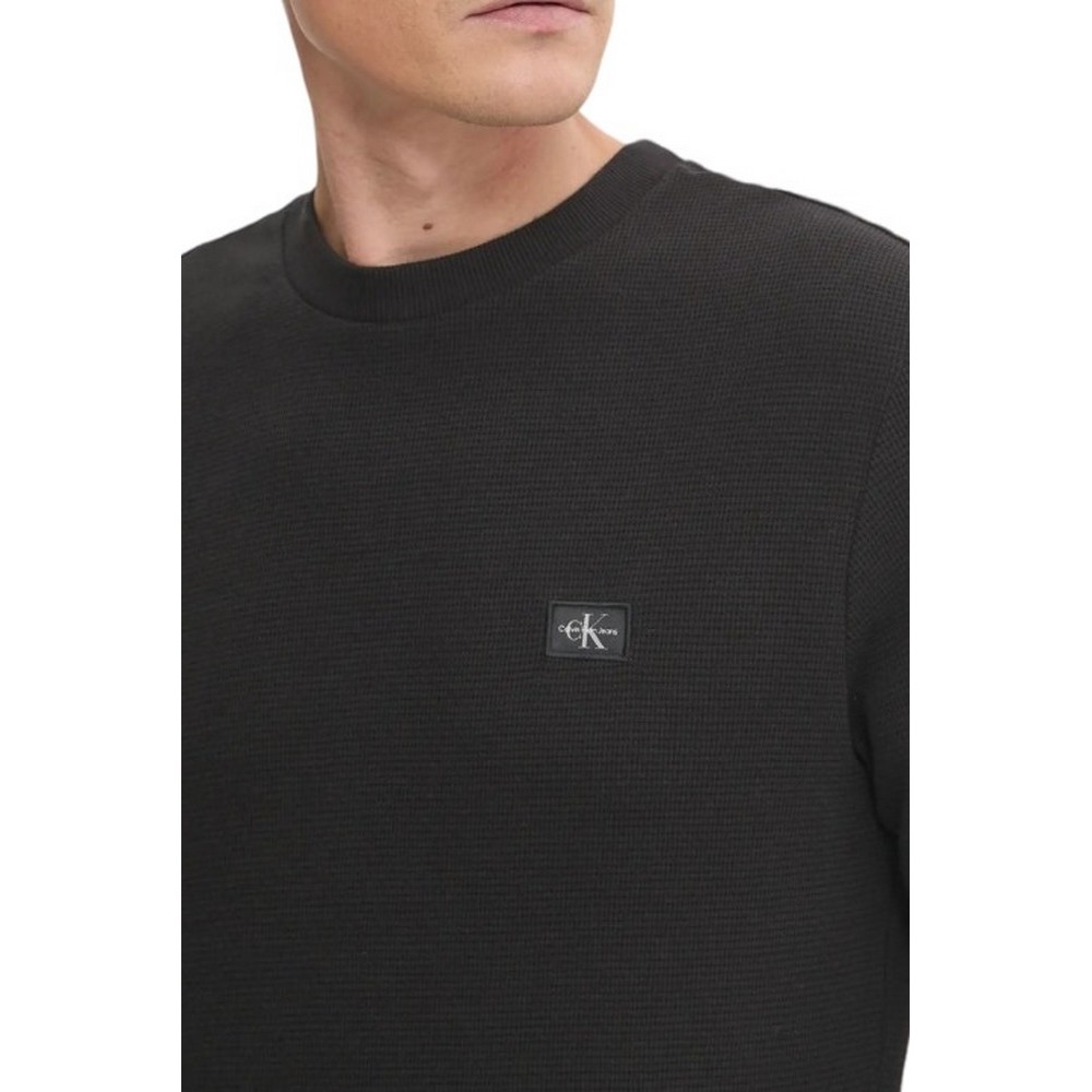 CALVIN KLEIN JEANS WOVEN LABEL WAFFLE LS TEE ΜΠΛΟΥΖΑ ΝΑΔΡΙΚΗ BLACK