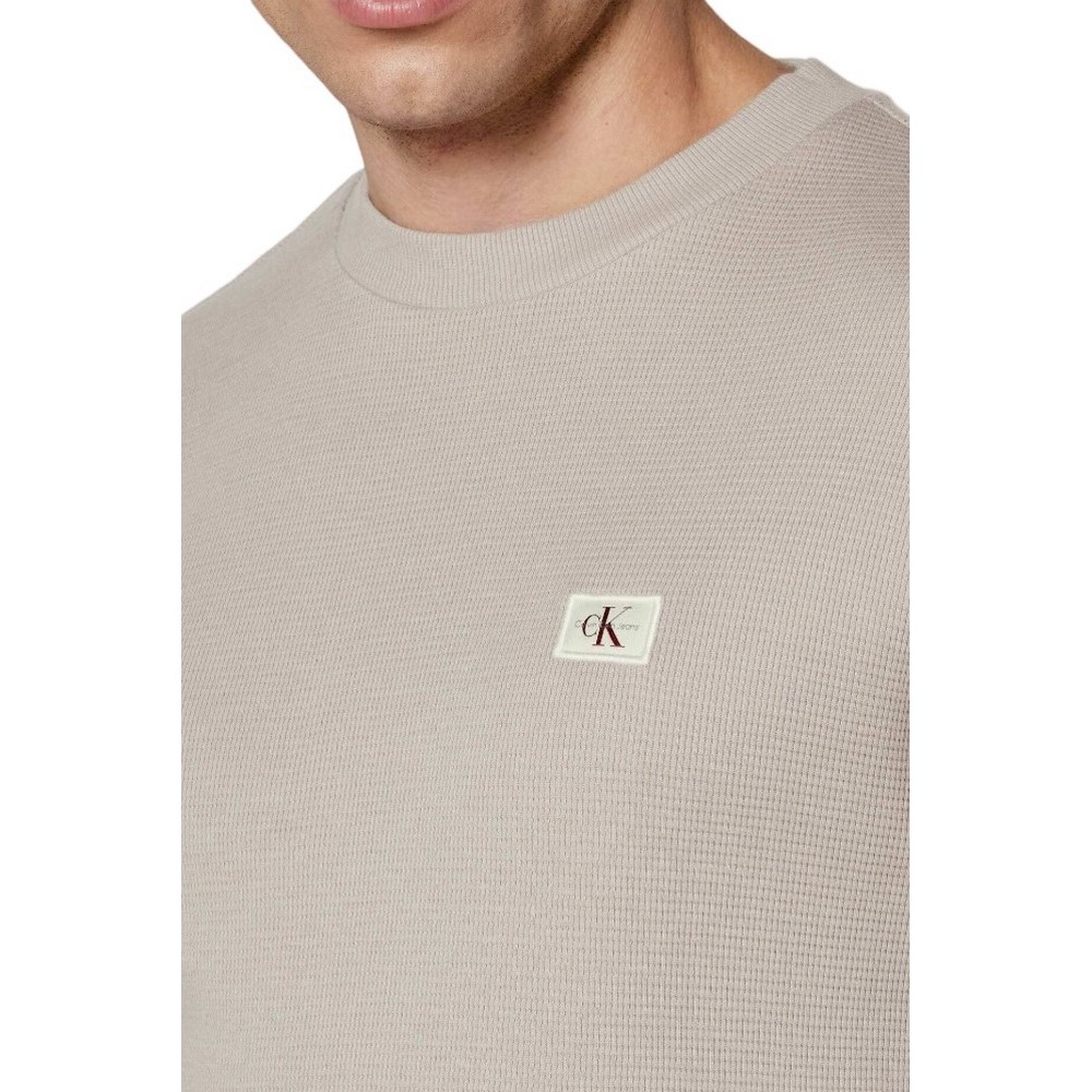 CALVIN KLEIN JEANS WOVEN LABEL WAFFLE LS TEE ΜΠΛΟΥΖΑ ΝΑΔΡΙΚΗ BEIGE