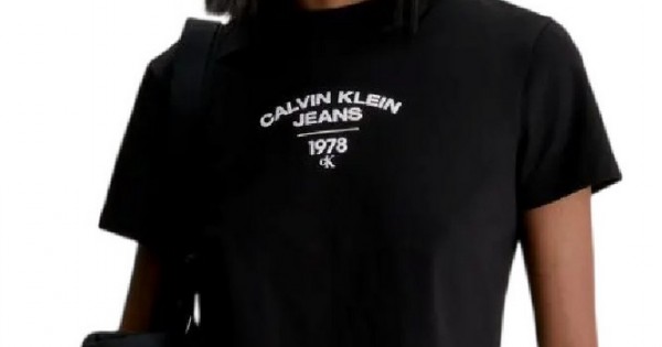 CALVIN KLEIN JEANS VARSITY T-SHIRT BLACK LOGO ΓΥΝΑΙΚΕΙΟ BABY TEE