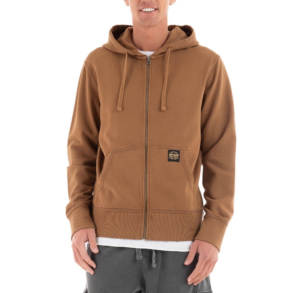 D2 OVIN CONTRAST STITCH RELAX ZIP HOOD ΦΟΥΤΕΡ ΑΝΔΡΙΚΟ BROWN