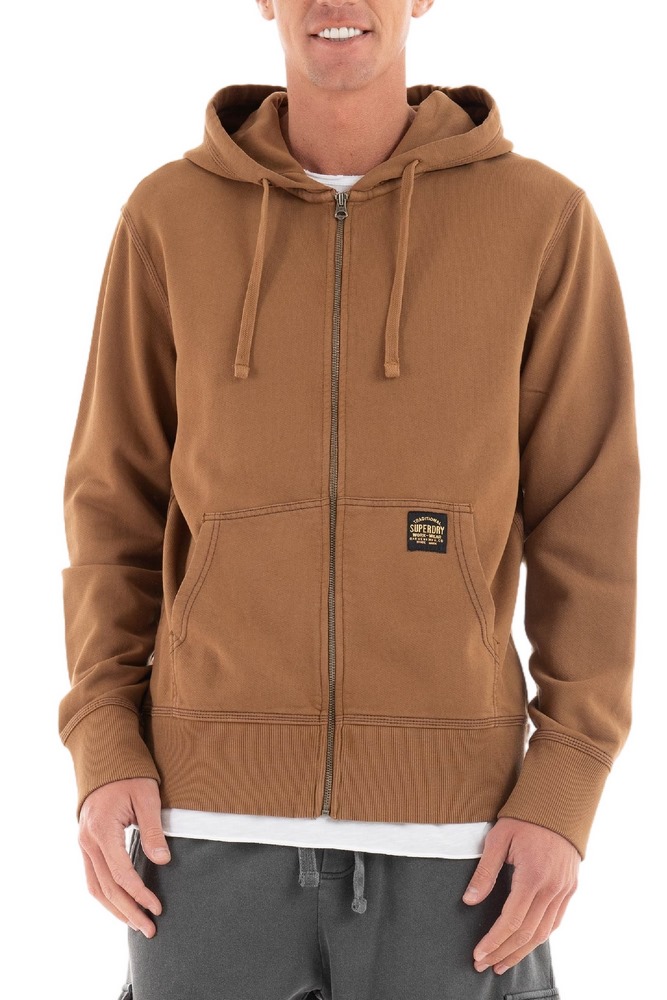 SUPERDRY D2 OVIN CONTRAST STITCH RELAX ZIP HOOD ΖΑΚΕΤΑ ΦΟΥΤΕΡ ΑΝΔΡΙΚΗ BROWN