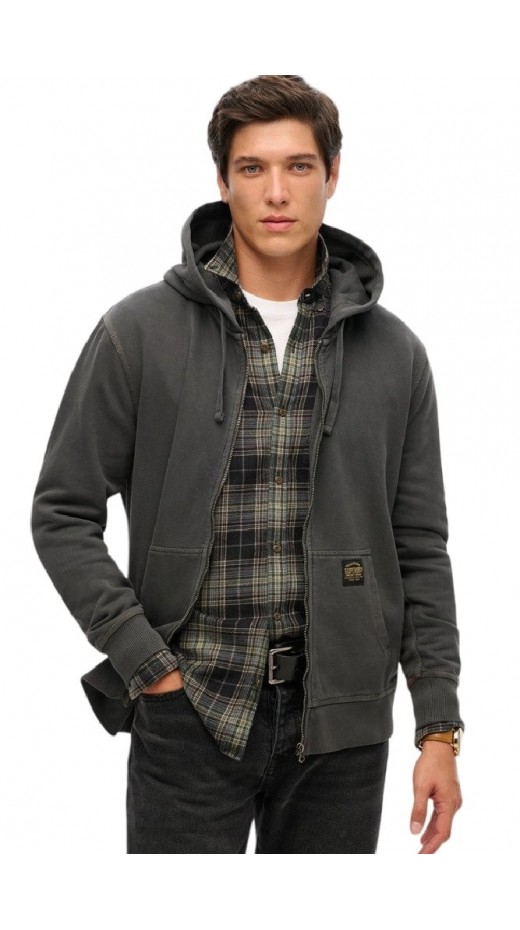 SUPERDRY D2 OVIN CONTRAST STITCH RELAX ZIP HOOD ΖΑΚΕΤΑ ΦΟΥΤΕΡ ΑΝΔΡΙΚΗ WASHED BLACK