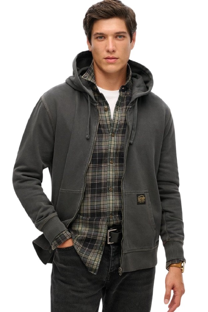 SUPERDRY D2 OVIN CONTRAST STITCH RELAX ZIP HOOD ΖΑΚΕΤΑ ΦΟΥΤΕΡ ΑΝΔΡΙΚΗ WASHED BLACK