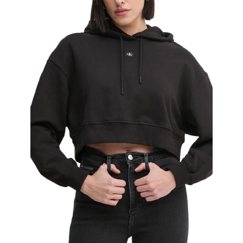 CALVIN KLEIN JEANS WOVEN LABEL HOODIE ΦΟΥΤΕΡ ΜΠΛΟΥΖΑ ΓΥΝΑΙΚΕΙΑ BLACK