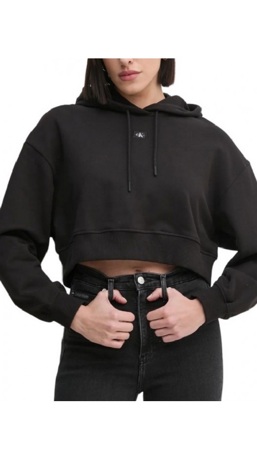 CALVIN KLEIN JEANS WOVEN LABEL HOODIE ΦΟΥΤΕΡ ΜΠΛΟΥΖΑ ΓΥΝΑΙΚΕΙΑ BLACK