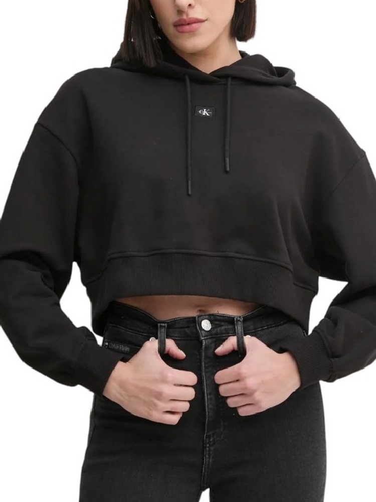 CALVIN KLEIN JEANS WOVEN LABEL HOODIE ΦΟΥΤΕΡ ΜΠΛΟΥΖΑ ΓΥΝΑΙΚΕΙΑ BLACK