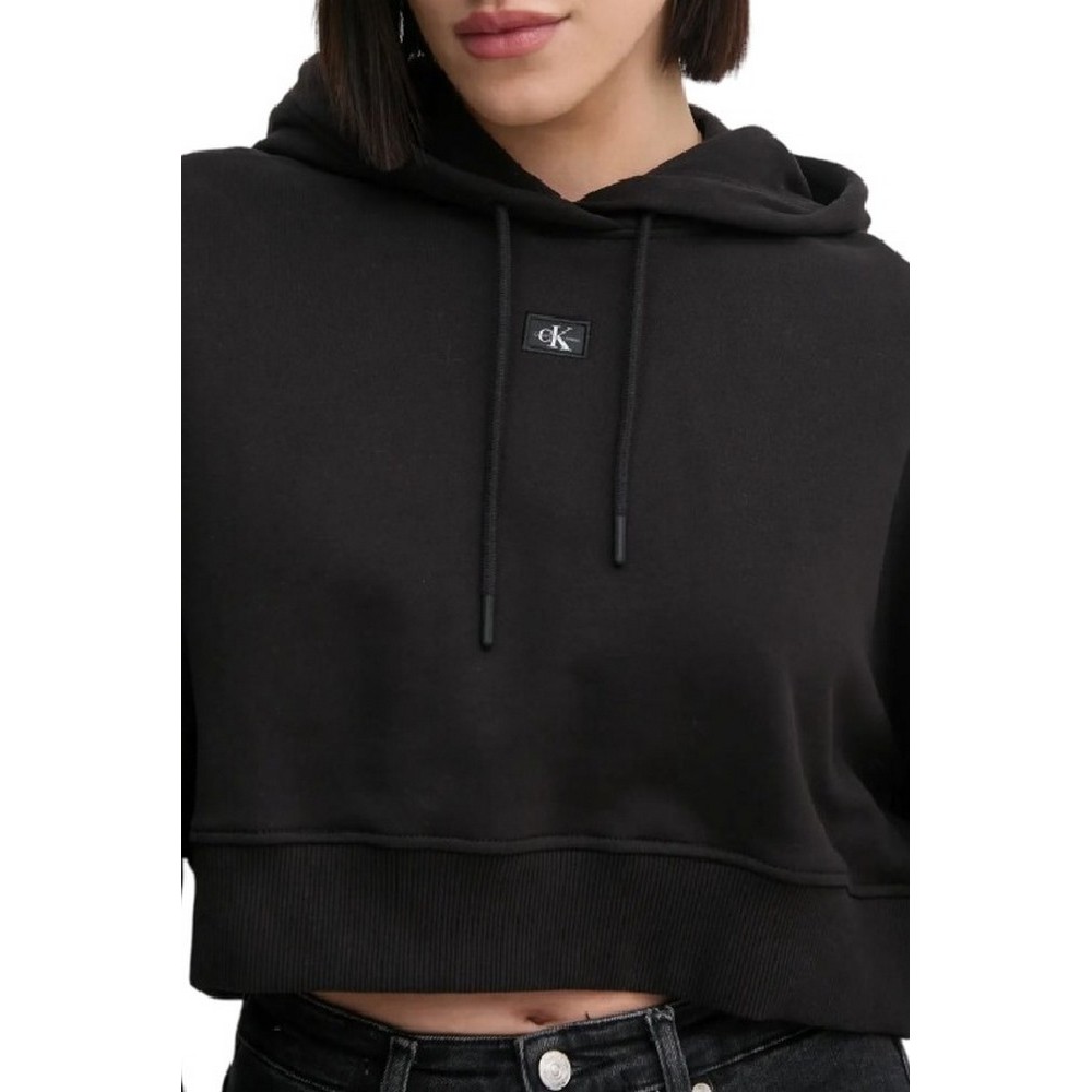 CALVIN KLEIN JEANS WOVEN LABEL HOODIE ΦΟΥΤΕΡ ΜΠΛΟΥΖΑ ΓΥΝΑΙΚΕΙΑ BLACK