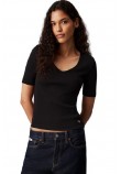 CALVIN KLEIN JEANS WOVEN LABEL RIB V-NECK TEE T-SHIRT ΜΠΛΟΥΖΑ ΓΥΝΑΙΚΕΙΑ BLACK