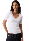 CALVIN KLEIN JEANS WOVEN LABEL RIB V-NECK TEE T-SHIRT ΜΠΛΟΥΖΑ ΓΥΝΑΙΚΕΙΑ BRIGHT WHITE