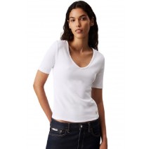 CALVIN KLEIN JEANS WOVEN LABEL RIB V-NECK TEE T-SHIRT ΜΠΛΟΥΖΑ ΓΥΝΑΙΚΕΙΑ BRIGHT WHITE