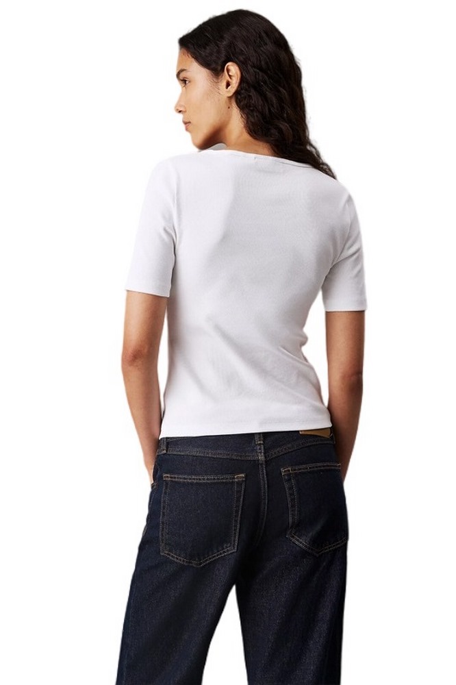 CALVIN KLEIN JEANS WOVEN LABEL RIB V-NECK TEE T-SHIRT ΜΠΛΟΥΖΑ ΓΥΝΑΙΚΕΙΑ BRIGHT WHITE