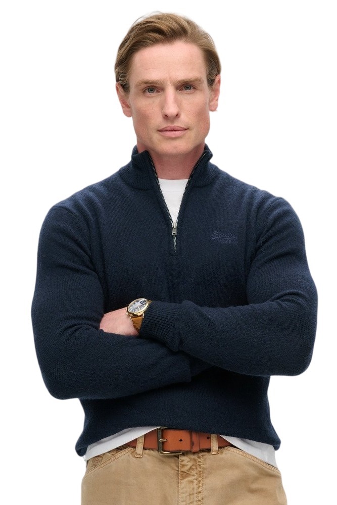 SUPERDRY D2 OVIN ESSENTIAL EMB KNIT HALF ZIP ΜΠΛΟΥΖΑ ΠΛΕΚΤΗ ΑΝΔΡΙΚΗ NAVY