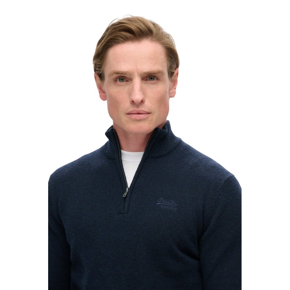 SUPERDRY D2 OVIN ESSENTIAL EMB KNIT HALF ZIP ΜΠΛΟΥΖΑ ΠΛΕΚΤΗ ΑΝΔΡΙΚΗ NAVY