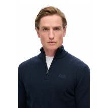 SUPERDRY D2 OVIN ESSENTIAL EMB KNIT HALF ZIP ΜΠΛΟΥΖΑ ΠΛΕΚΤΗ ΑΝΔΡΙΚΗ NAVY