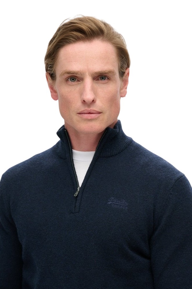 SUPERDRY D2 OVIN ESSENTIAL EMB KNIT HALF ZIP ΜΠΛΟΥΖΑ ΠΛΕΚΤΗ ΑΝΔΡΙΚΗ NAVY