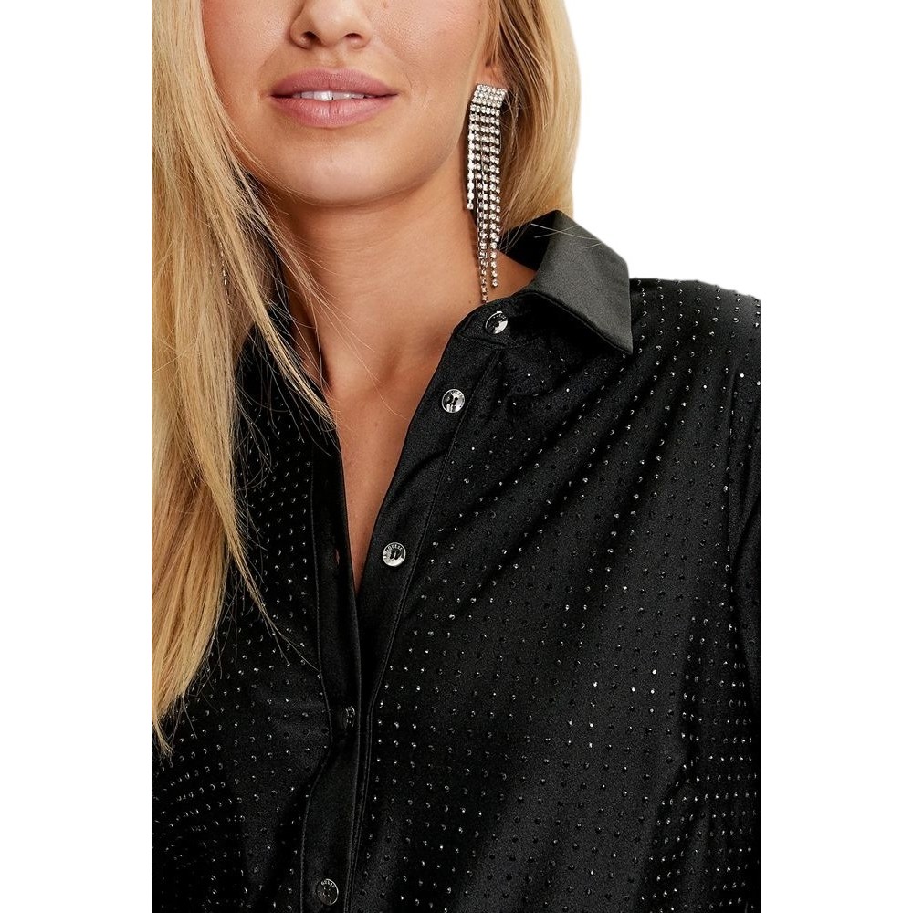 GUESS LS ELIANA SHINY SHIRT ΠΟΥΚΑΜΙΣΟ ΓΥΝΑΙΚΕΙΟ BLACK