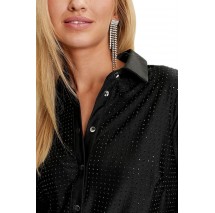 GUESS LS ELIANA SHINY SHIRT ΠΟΥΚΑΜΙΣΟ ΓΥΝΑΙΚΕΙΟ BLACK