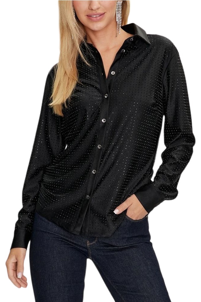 GUESS LS ELIANA SHINY SHIRT ΠΟΥΚΑΜΙΣΟ ΓΥΝΑΙΚΕΙΟ BLACK