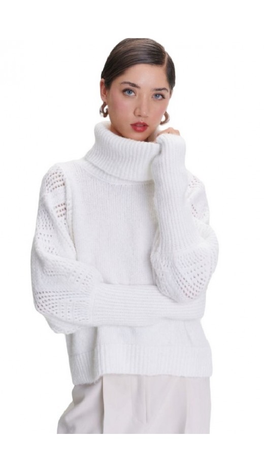 ALE BLOUSE KNIT HIGH NECK 8P22004 ΜΠΛΟΥΖΑ ΠΛΕΚΤΗ ΓΥΝΑΙΚΕΙΑ WHITE