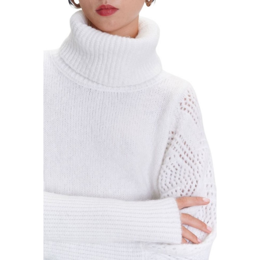 ALE BLOUSE KNIT HIGH NECK 8P22004 ΜΠΛΟΥΖΑ ΠΛΕΚΤΗ ΓΥΝΑΙΚΕΙΑ WHITE