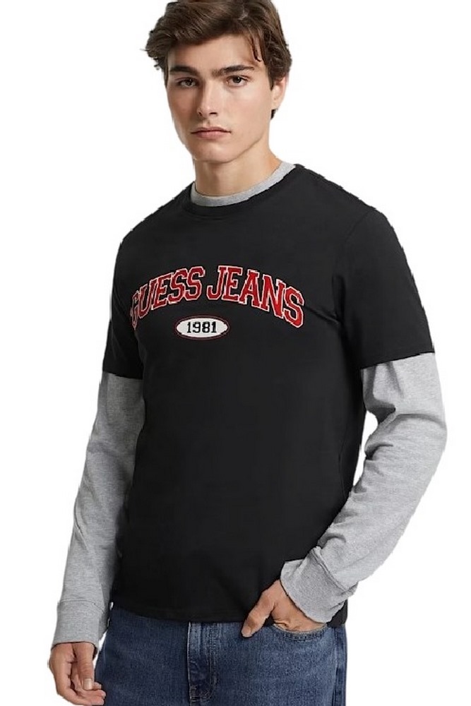 GUESS JEANS SLIM GUESS 1981 TEE T-SHIRT ΜΠΛΟΥΖΑ ΑΝΔΡΙΚΗ BLACK