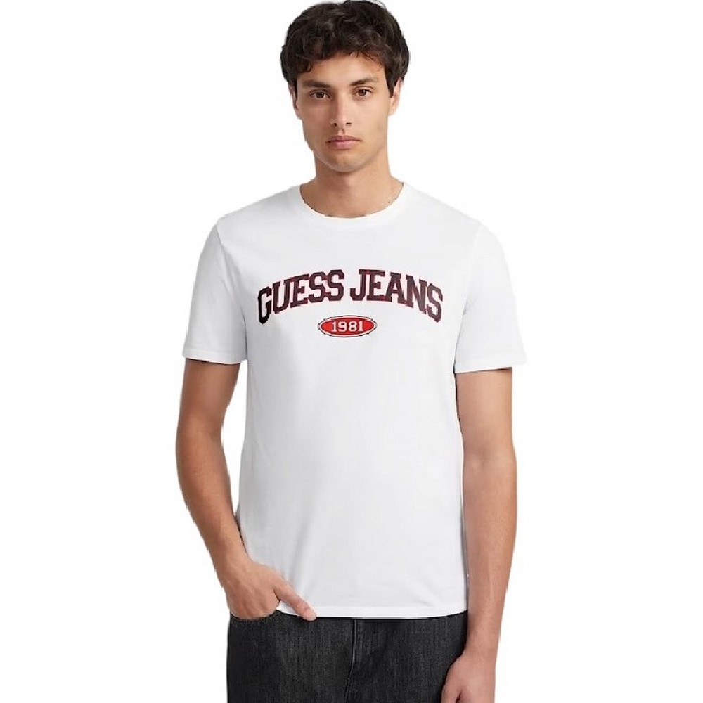 GUESS JEANS SLIM GUESS 1981 TEE T-SHIRT ΜΠΛΟΥΖΑ ΑΝΔΡΙΚΗ WHITE