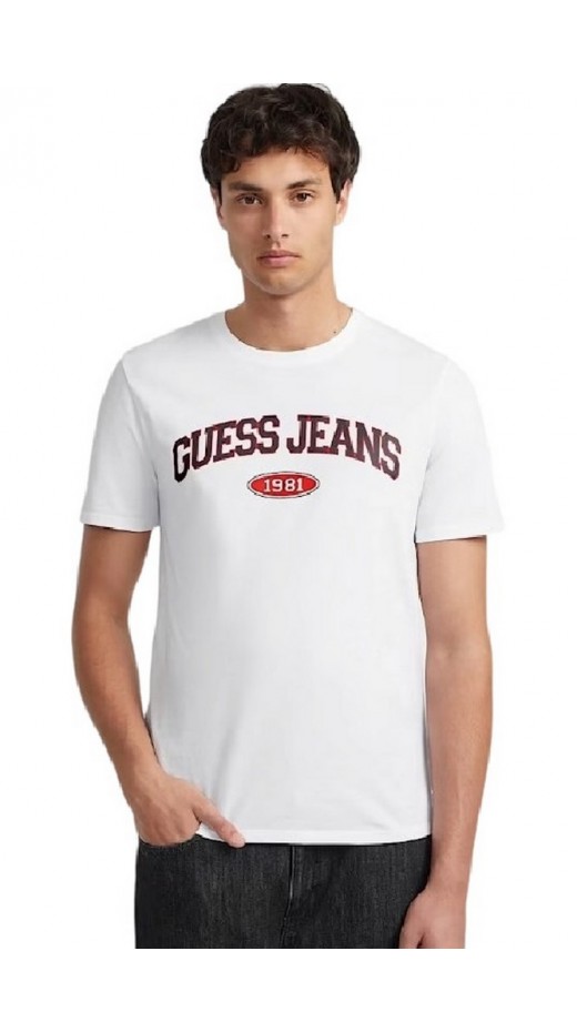 GUESS JEANS SLIM GUESS 1981 TEE T-SHIRT ΜΠΛΟΥΖΑ ΑΝΔΡΙΚΗ WHITE