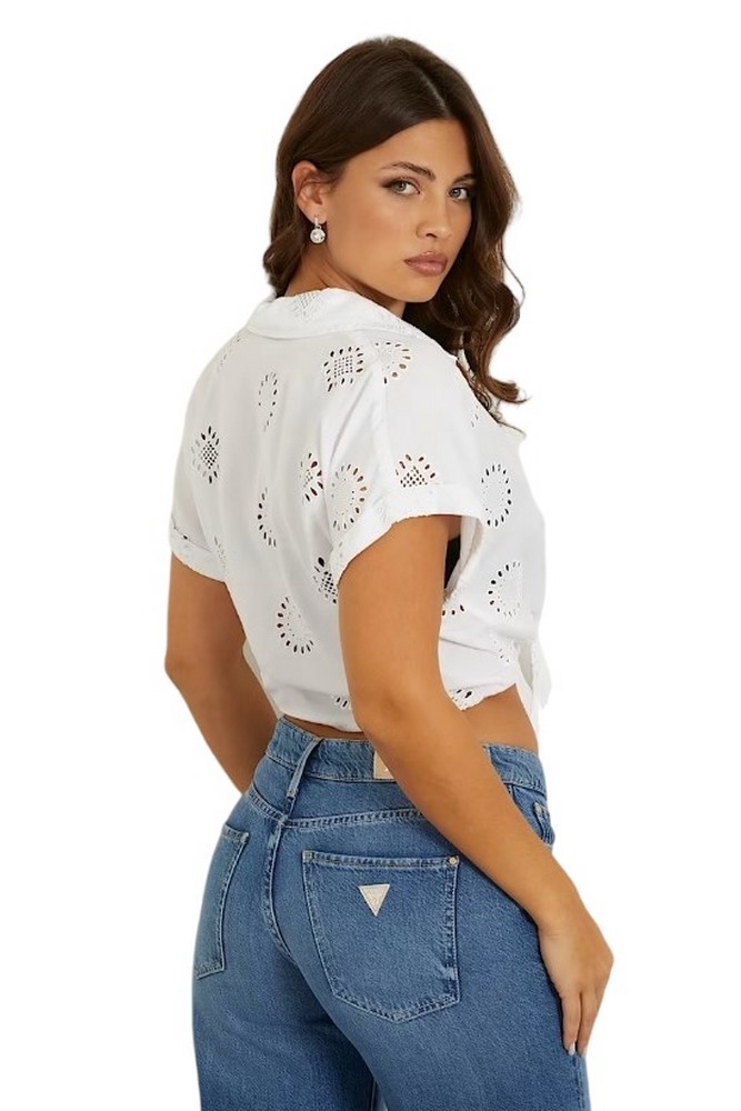 GUESS BRIGITTE SATIN EMBRO SHIRT ΠΟΥΚΑΜΙΣΟ ΓΥΝΑΙΚΕΙΟ WHITE