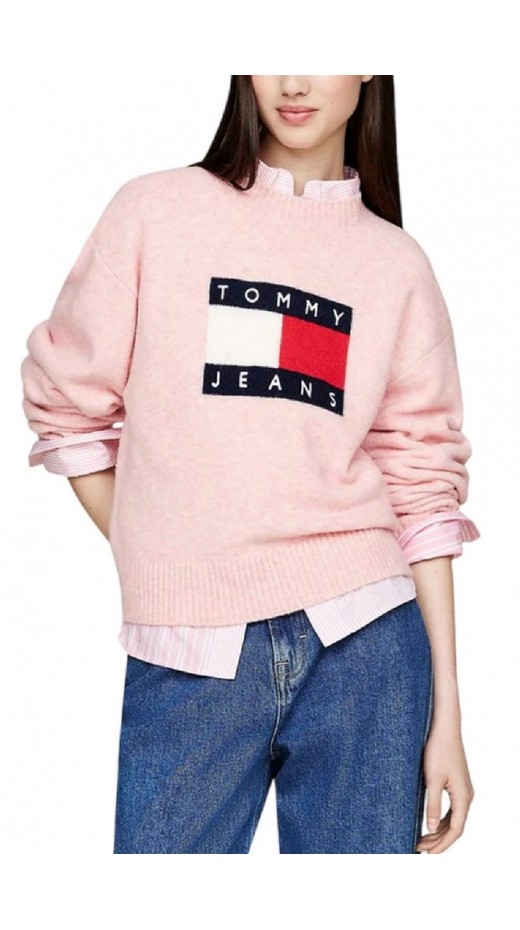 TOMMY JEANS MELANGE FLAG SWEATER EXT ΠΛΕΚΤΗ ΜΠΛΟΥΖΑ ΓΥΝΑΙΚΕΙΑ PINK