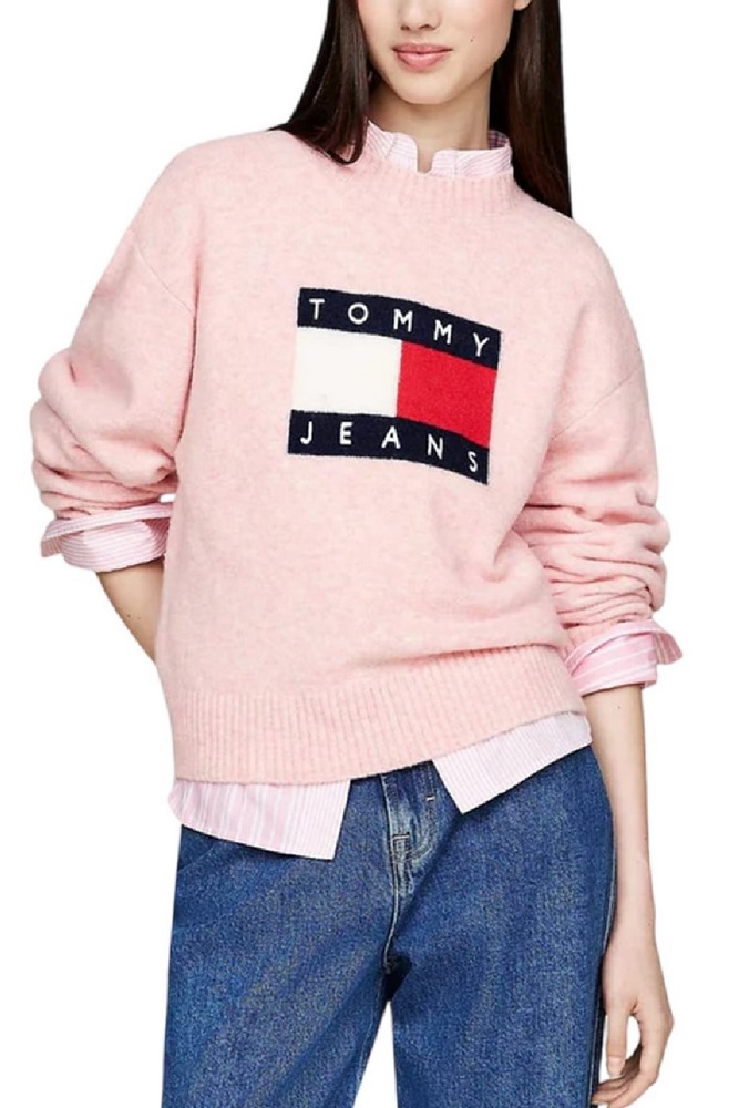 TOMMY JEANS MELANGE FLAG SWEATER EXT ΠΛΕΚΤΗ ΜΠΛΟΥΖΑ ΓΥΝΑΙΚΕΙΑ PINK