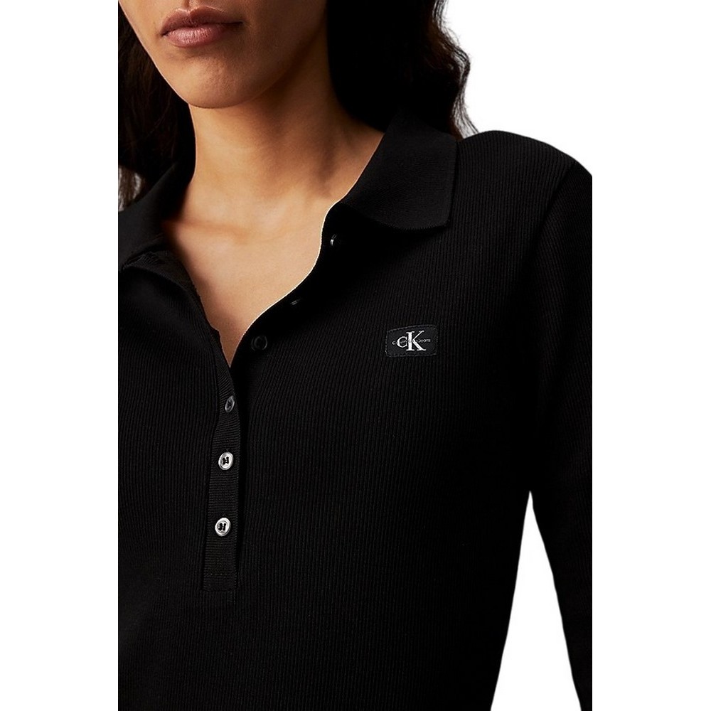 CALVIN KLEIN JEANS WOVEN LABEL RIB POLO ΚΟΡΜΑΚΙ ΓΥΝΑΙΚΕΙΟ BLACK