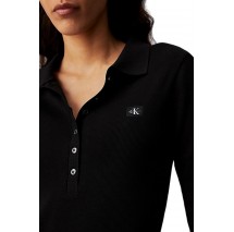 CALVIN KLEIN JEANS WOVEN LABEL RIB POLO ΚΟΡΜΑΚΙ ΓΥΝΑΙΚΕΙΟ BLACK