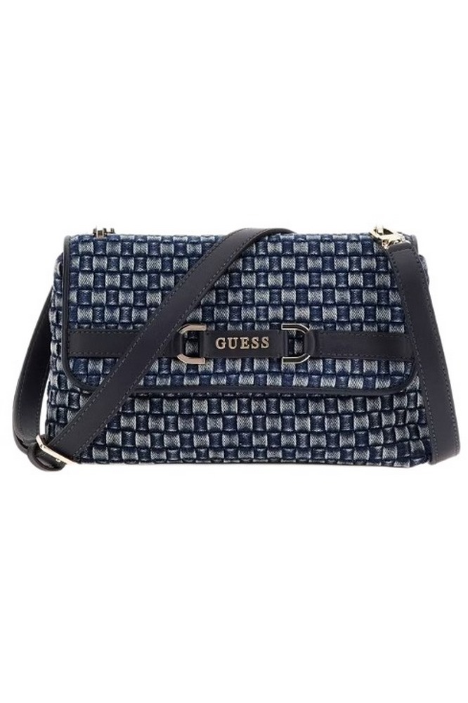 GUESS MAJKA CROSSBODY FLAP ΤΣΑΝΤΑ ΓΥΝΑΙΚΕΙΑ DENIM