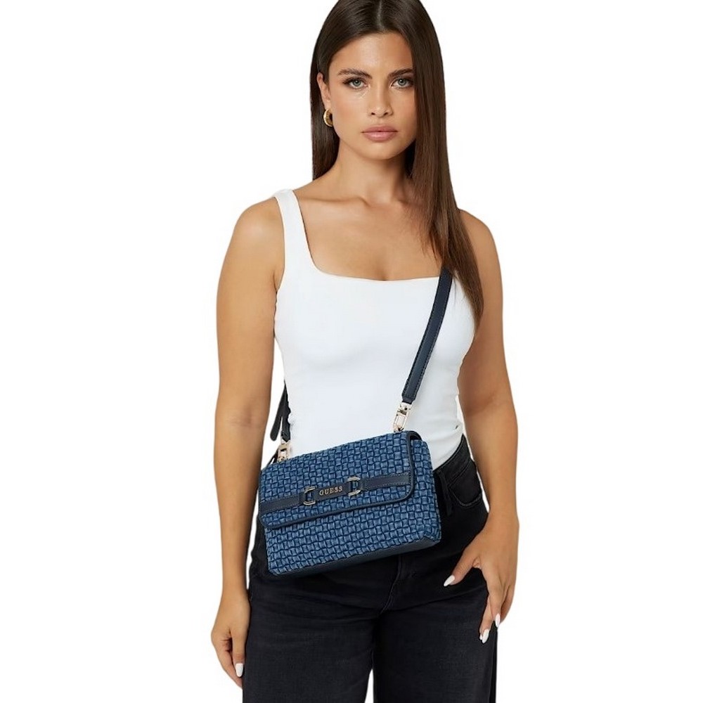 GUESS MAJKA CROSSBODY FLAP ΤΣΑΝΤΑ ΓΥΝΑΙΚΕΙΑ DENIM