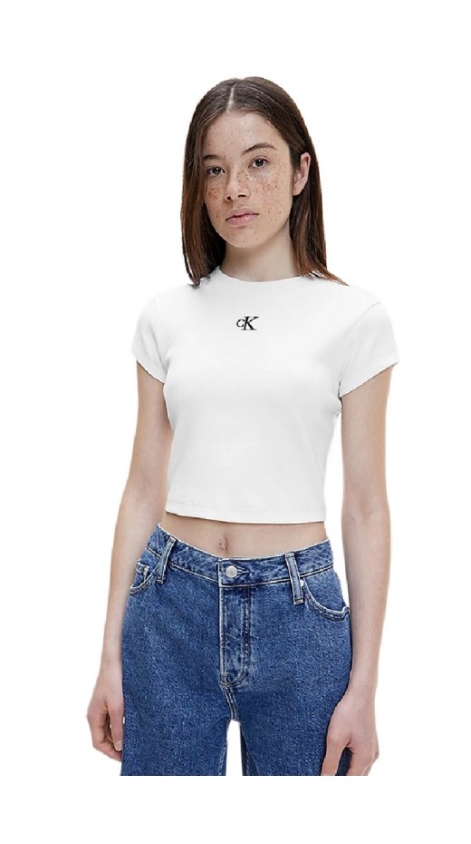 CALVIN KLEIN JEANS RIB CROPPED SLIM TEE ΤΟΠ ΓΥΝΑΙΚΕΙΟ WHITE