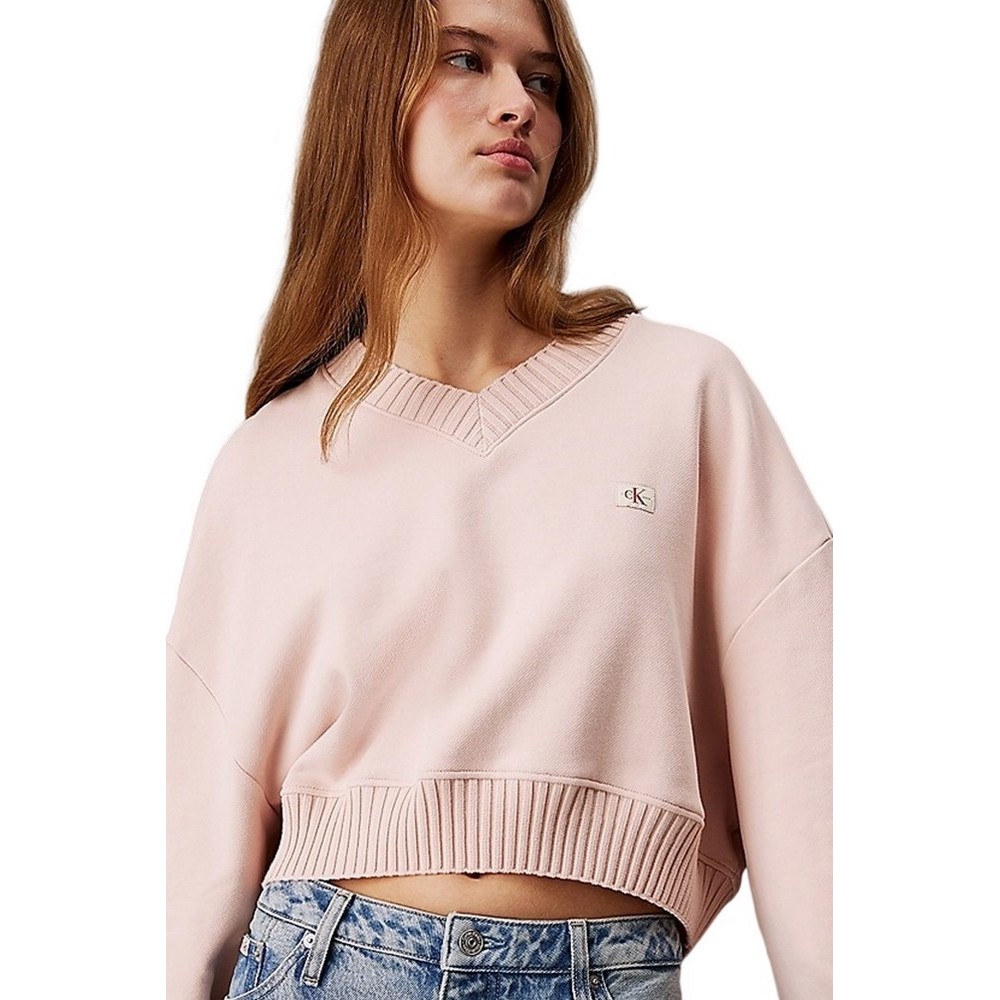 CALVIN KLEIN JEANS WOVEN LABEL V-NECK SWEATSHIRT ΜΠΛΟΥΖΑ ΓΥΝΑΙΚΕΙΑ PEACH