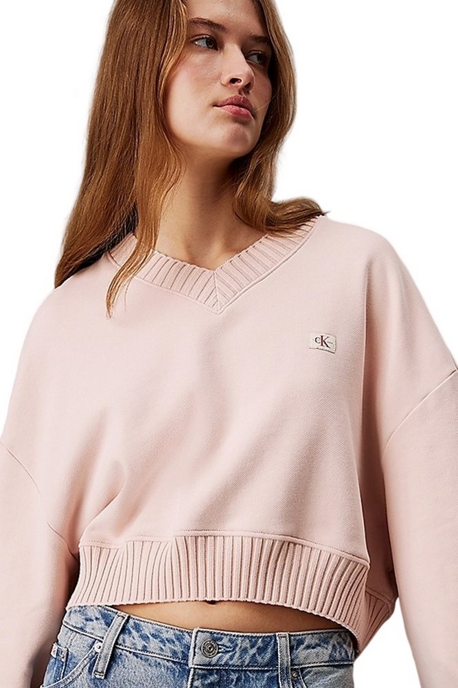 CALVIN KLEIN JEANS WOVEN LABEL V-NECK SWEATSHIRT ΜΠΛΟΥΖΑ ΓΥΝΑΙΚΕΙΑ PEACH