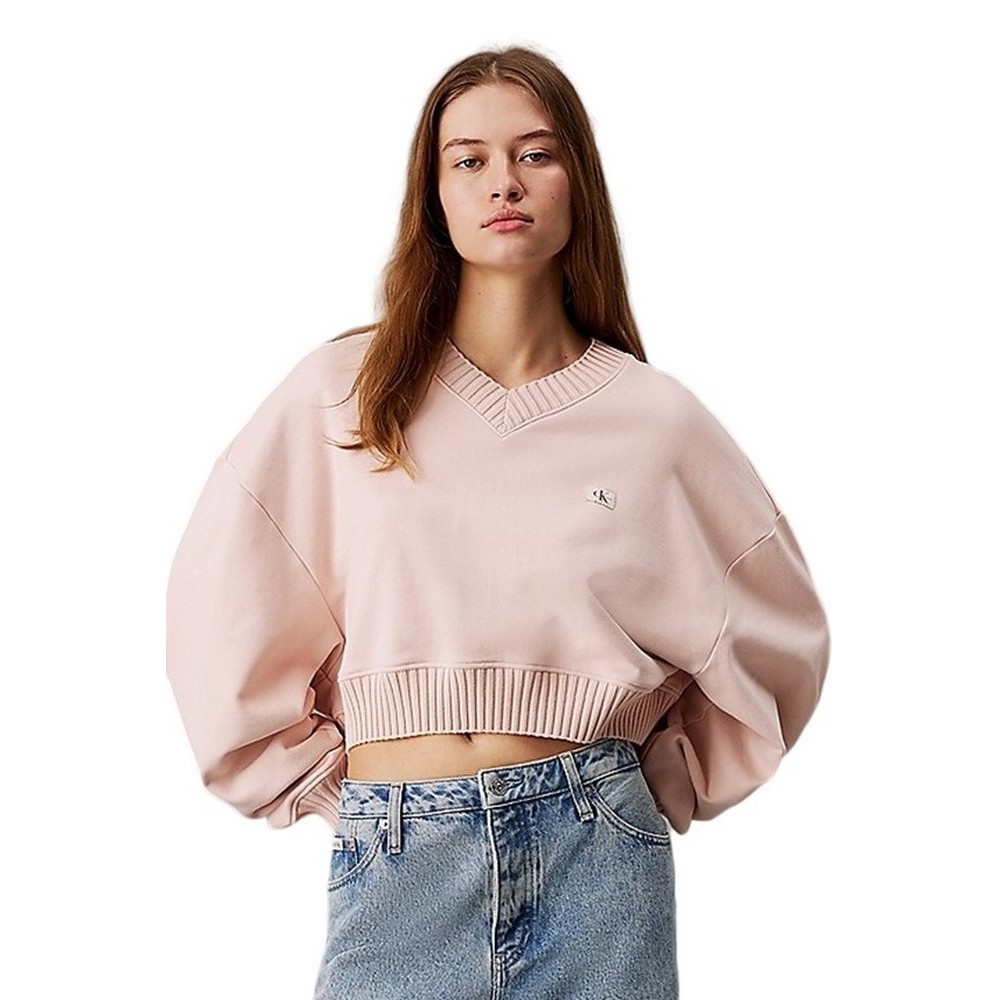 CALVIN KLEIN JEANS WOVEN LABEL V-NECK SWEATSHIRT ΜΠΛΟΥΖΑ ΓΥΝΑΙΚΕΙΑ PEACH