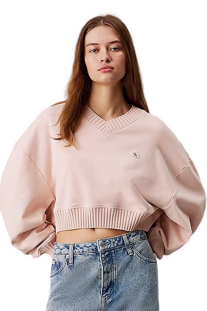 CALVIN KLEIN JEANS WOVEN LABEL V-NECK SWEATSHIRT ΜΠΛΟΥΖΑ ΓΥΝΑΙΚΕΙΑ PEACH