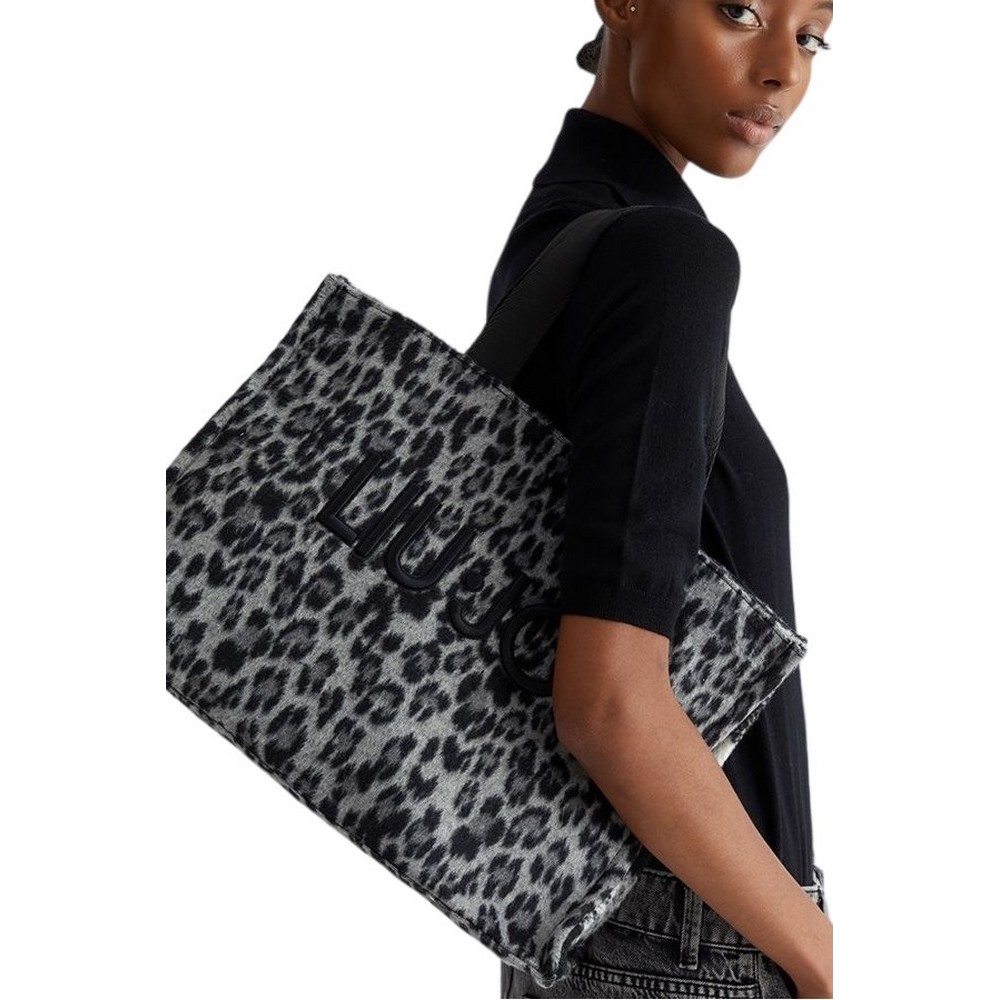 LIU JO  ANIMAL PRINT SHOPPING BAG TOTE L 2F4067T6089 ΤΣΑΝΤΑ ΓΥΝΑΙΚΕΙΑ BLACK