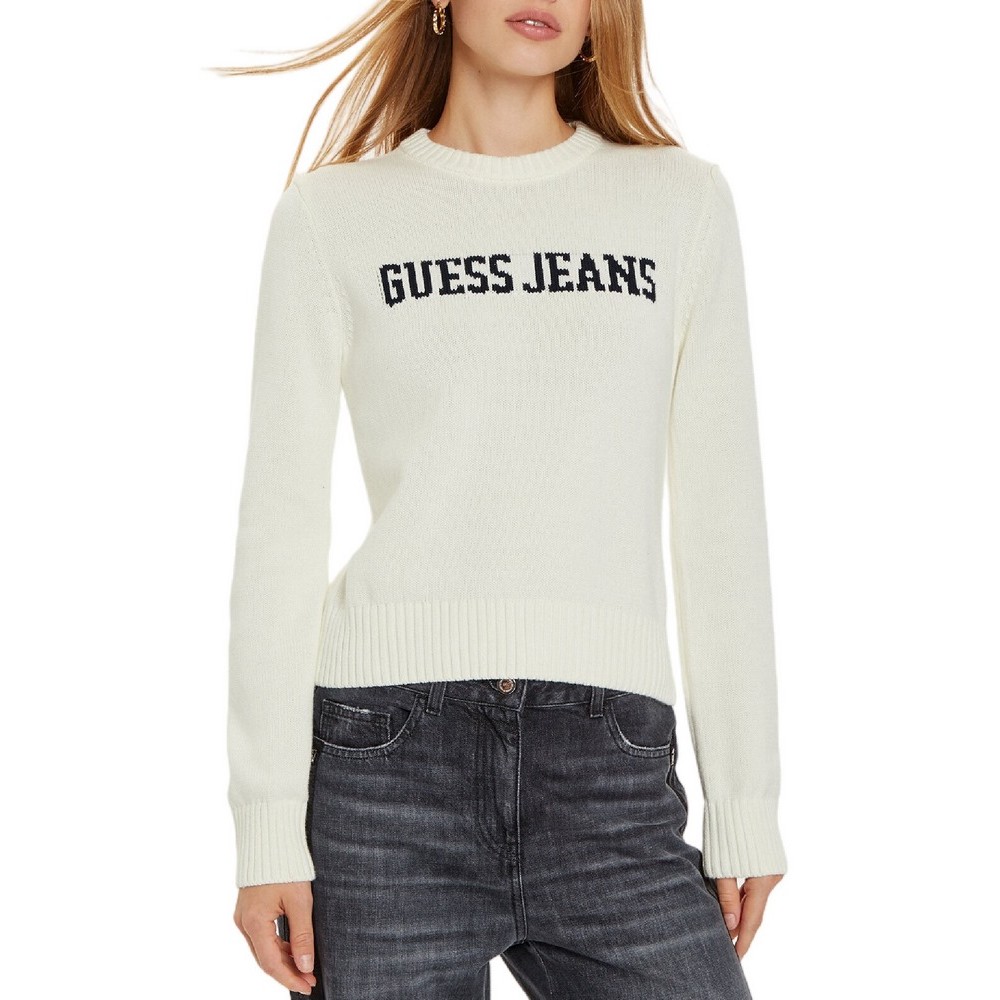 GUESS JEANS LOGO SWEATER W4BR10Z3HM1 ΜΠΛΟΥΖΑ ΠΛΕΚΤΗ ΓΥΝΑΙΚΕΙΑ OFF WHITE