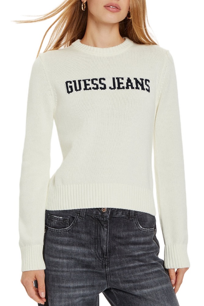 GUESS JEANS LOGO SWEATER W4BR10Z3HM1 ΜΠΛΟΥΖΑ ΠΛΕΚΤΗ ΓΥΝΑΙΚΕΙΑ OFF WHITE